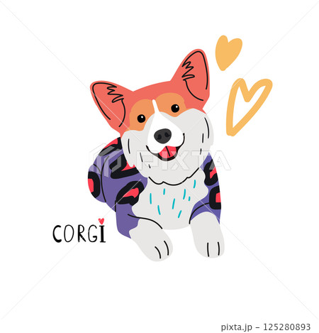 Corgi breed dog with a bright leopard print with hearts 125280893