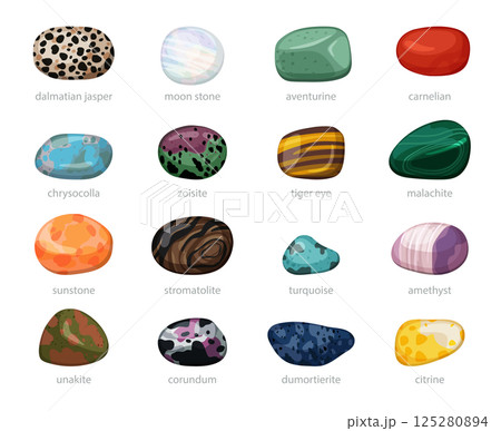 Colorful mineral stones collection, isolated semi precious gemstones set, vector illustration 125280894
