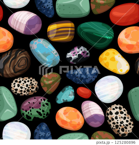 Color pebbles background. Colorful gemstones seamless pattern 125280896