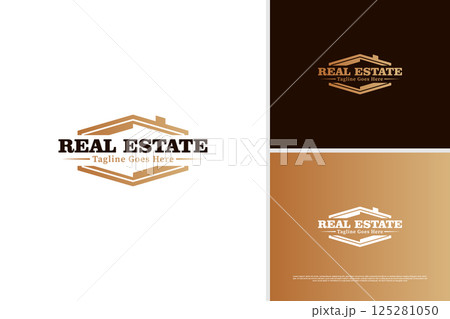 Elegant real estate badge logo vector design template Elegant real estate badge logo vector design template 125281050