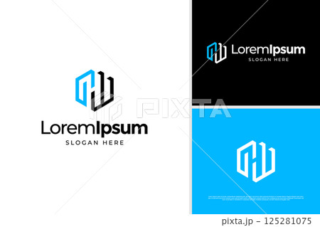 Geometric minimalist letter P and W business logo design template 125281075