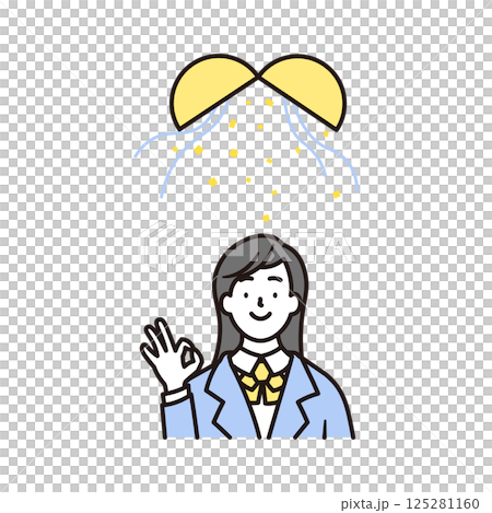 A simple illustration of a smiling high school girl with her upper body and a balloon 125281160