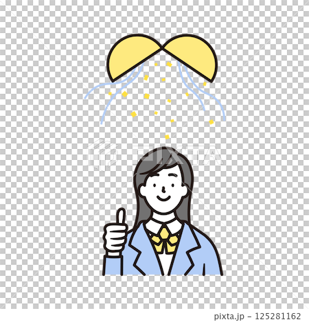 A simple illustration of a smiling high school girl posing with a good pose and a balloon A simple illustration of a smiling high school girl posing with a good pose and a balloon 125281162