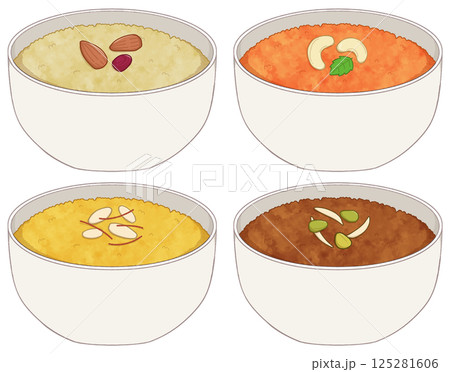 お椀に入ったハルヴァ(インドのお菓子) お椀に入ったハルヴァ(インドのお菓子) 125281606