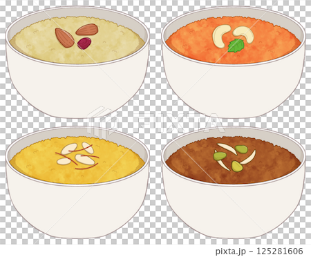 お椀に入ったハルヴァ(インドのお菓子) お椀に入ったハルヴァ(インドのお菓子) 125281606