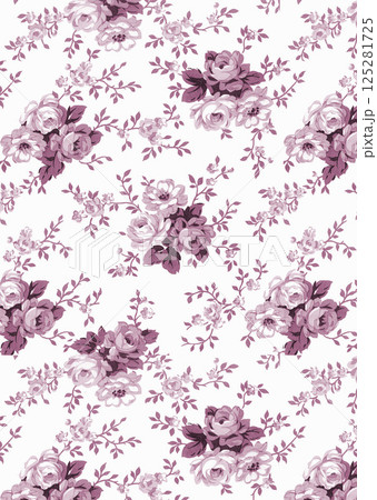 シームレスなパープル系バラの花柄【手描き】地付き シームレスなパープル系バラの花柄【手描き】地付き 125281725