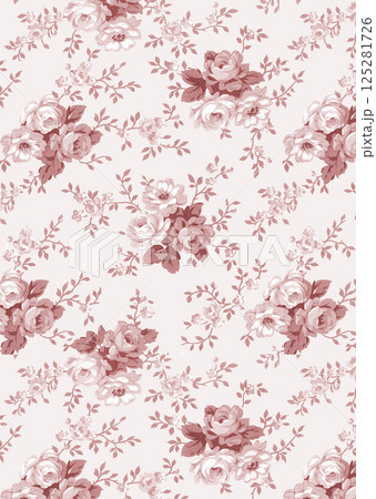 シームレスなオレンジ系バラの花柄【手描き】白背景 シームレスなオレンジ系バラの花柄【手描き】白背景 125281726
