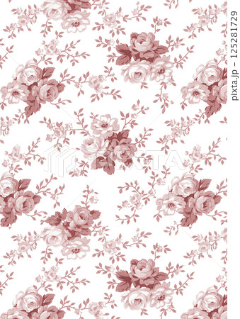 シームレスなオレンジ系バラの花柄【手描き】白背景 透過背景 シームレスなオレンジ系バラの花柄【手描き】白背景 透過背景 125281729