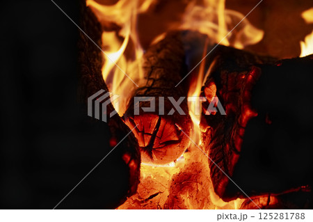 firewood burning in fireplace, pizzeria oven firewood burning in fireplace, pizzeria oven 125281788