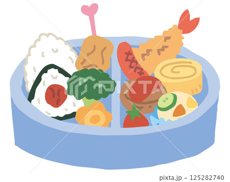 青色のお弁当箱とおかず（お箸なし） 125282740