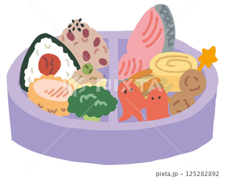 パープルのお弁当箱とおかず（お箸なし） 125282892