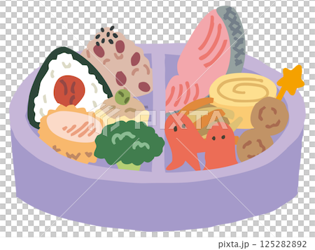 パープルのお弁当箱とおかず（お箸なし） 125282892