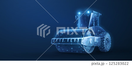 Road roller. Building site, construction machine, diesel engine. Road roller. Building site, construction machine, diesel engine. 125283022