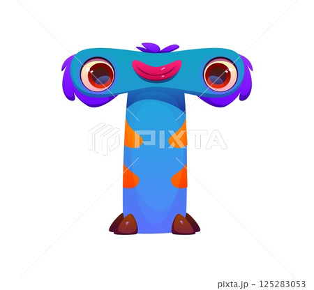 Bizarre monster character cartoon font letter T. Strange fantasy monster character font typeface element, crazy Halloween scarecrow vector kids ABC typeset letter. Bizarre horror creature type sign Bizarre monster character cartoon font letter T. Strange fantasy monster character font typeface element, crazy Halloween scarecrow vector kids ABC typeset letter. Bizarre horror creature type sign 125283053