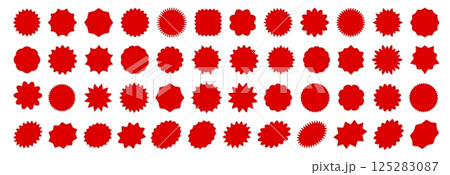 Starburst sale price stickers with red seals and labels, vector oval and sunburst callout and splash badges. Starburst price stickers of star or rosette stamp and sale tags for price discount or promo Starburst sale price stickers with red seals and labels, vector oval and sunburst callout and splash badges. Starburst price stickers of star or rosette stamp and sale tags for price discount or promo 125283087