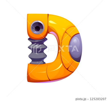 Robot font, cyborg hand type or robotic machine gear typeface, cartoon vector English alphabet. Robot font of metal cyborg part or mechanical arm for robotic engineering and futuristic cyborg type 125283207