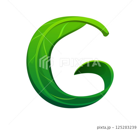 Fresh green leaf font letter G. Environment green leaf kids ABC typeset sign, clean ecology cartoon isolated vector English alphabet font letter. Plant typeface symbol or latin type element Fresh green leaf font letter G. Environment green leaf kids ABC typeset sign, clean ecology cartoon isolated vector English alphabet font letter. Plant typeface symbol or latin type element 125283239