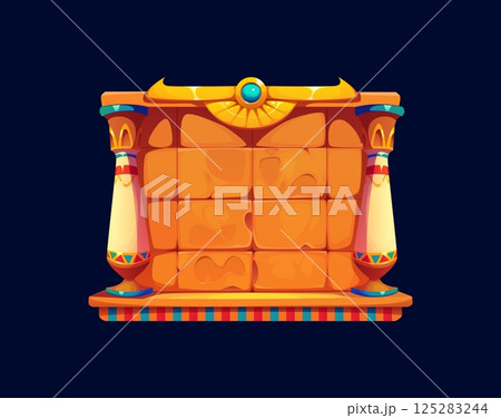 Ancient Egyptian stone wall, Egypt game icon, treasure asset. Cartoon vector texture, past civilization construction with pillars, deity or pharaoh monument or altar. Historical quiz, puzzle gui asset 125283244