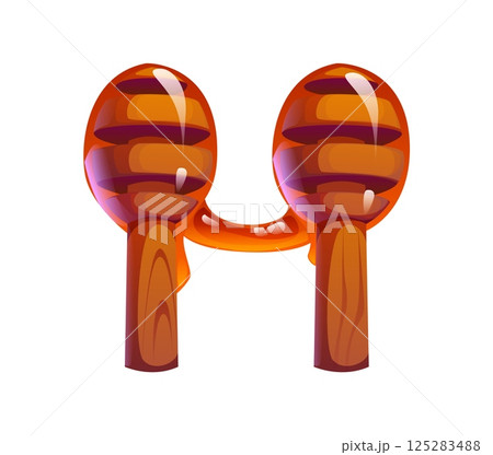 Honey font, dipper letter H. Beekeeping harvest English alphabet font letter, sweet honey farm cartoon vector element. Apiary farming type sign or honey bee agriculture kids ABC typeset symbol 125283488