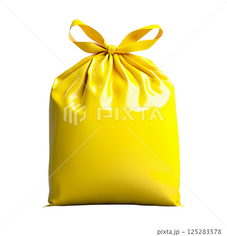 Bright yellow plastic garbage bag isolated on transparent background, high quality with realistic shadows Bright yellow plastic garbage bag isolated on transparent background, high quality with realistic shadows 125283578