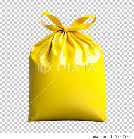 Bright yellow plastic garbage bag isolated on transparent background, high quality with realistic shadows Bright yellow plastic garbage bag isolated on transparent background, high quality with realistic shadows 125283578