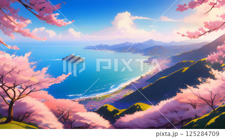 桜と海の風景 125284709