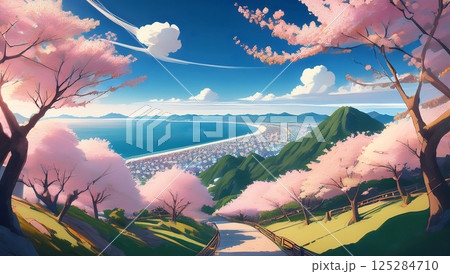 桜と海の風景 125284710