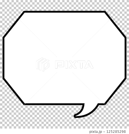 A simple black and white speech bubble, octagonal with corners, facing right 02 125285298