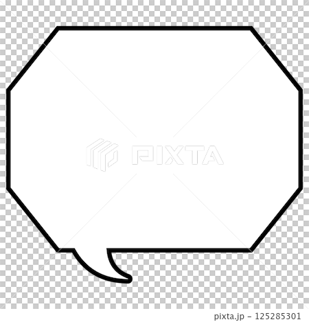 A simple black and white speech bubble, octagonal with corners, facing left 02 125285301