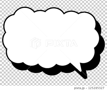 Simple black and white shaded speech bubble, long and thin cloud-shaped, facing right 03 125285327