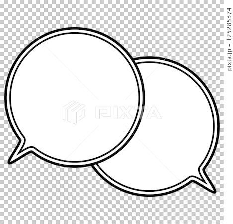 Simple black and white double line speech bubble, overlapping conversation, top left Simple black and white double line speech bubble, overlapping conversation, top left 125285374