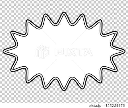 A simple black and white double-lined speech bubble with a long, rounded, jagged shape 125285376