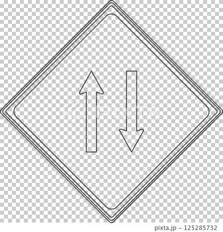 Line drawing illustration of a sign Two-way traffic Line drawing illustration of a sign Two-way traffic 125285732