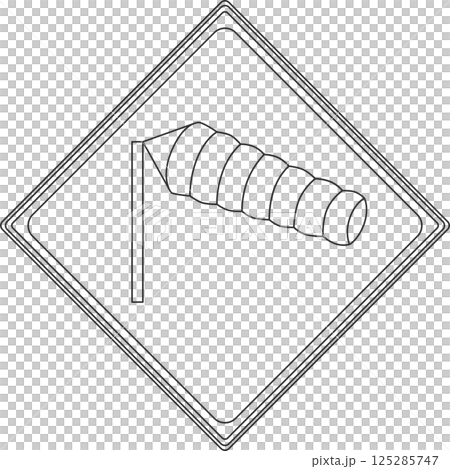 Line drawing illustration of a sign: Be careful of crosswinds Line drawing illustration of a sign: Be careful of crosswinds 125285747