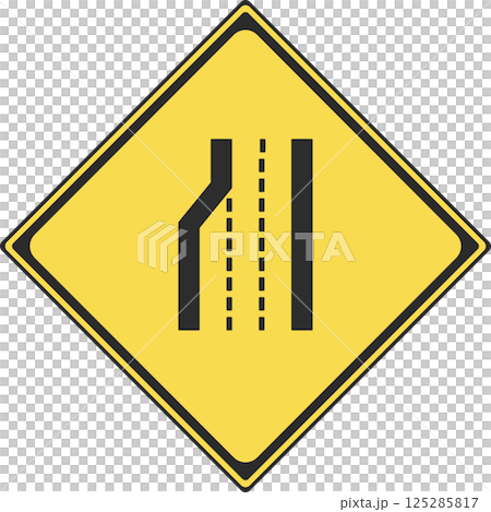 Color illustration of a sign: Number of lanes reduced Color illustration of a sign: Number of lanes reduced 125285817