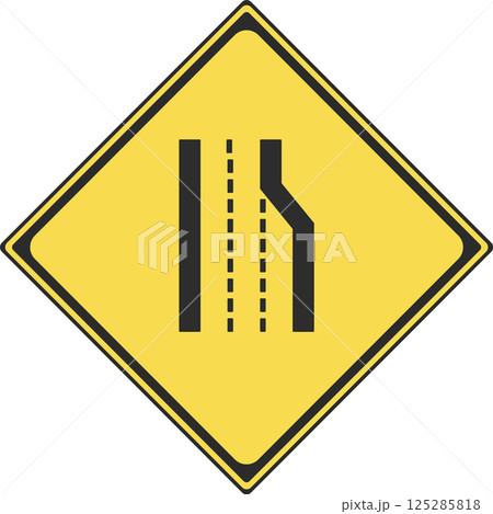 標識のカラー単品イラスト　車線数減少 125285818