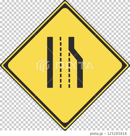 標識のカラー単品イラスト　車線数減少 125285818