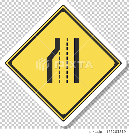 標識のステッカー風単品イラスト　車線数減少 125285819