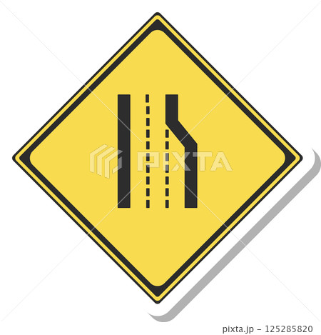 標識のステッカー風単品イラスト　車線数減少 125285820