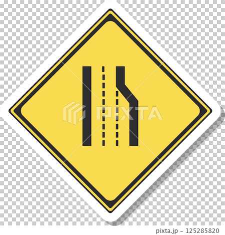 標識のステッカー風単品イラスト　車線数減少 125285820