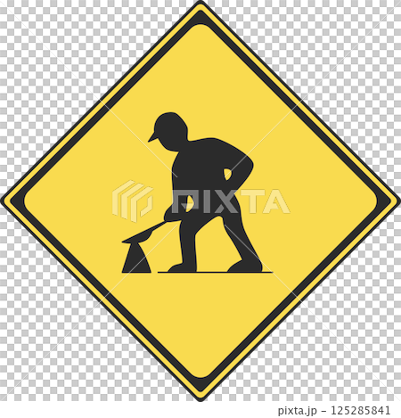 標識のカラー単品イラスト 道路工事中 標識のカラー単品イラスト 道路工事中 125285841