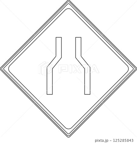 標識の線画単品イラスト　幅員減少 125285843
