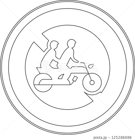 標識の線画単品イラスト　大型自動二輪車及び普通自動二輪車二人乗り通行禁止 125286086