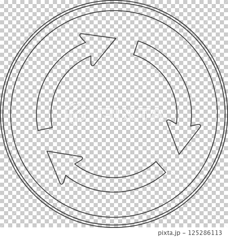 標識の線画単品イラスト　環状の交差点における右回り通行 125286113