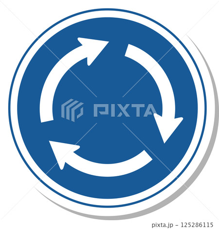 標識のステッカー風単品イラスト　環状の交差点における右回り通行 125286115