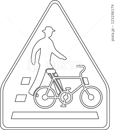 標識の線画単品イラスト　横断歩道・自転車横断帯 125286174