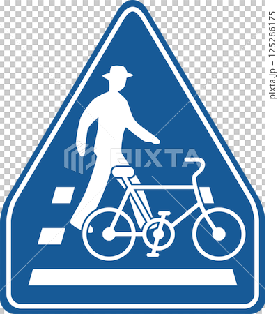 Color illustrations of signs: Pedestrian crossings and bicycle crossings 125286175