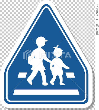 Sticker-style illustration of a sign: Crosswalk 125286179