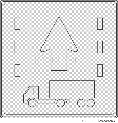 Line drawing illustration of a sign: Designated section of the first lane of a highway for towing vehicles Line drawing illustration of a sign: Designated section of the first lane of a highway for towing vehicles 125286263