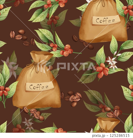 Coffee Bean and Sack Seamless Pattern Design Coffee Bean and Sack Seamless Pattern Design 125286515